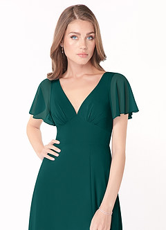 Azazie Kimber Bridesmaid Dresses Peacock A-Line Flounce Sleeve Chiffon Dress image6