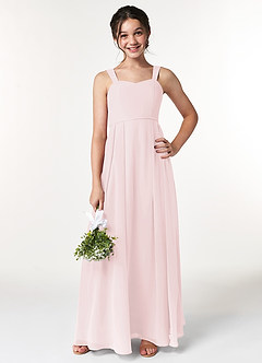 Azazie Simoan Junior Abito A-Line in Chiffon Scollo a Cuore Rosa Rossore image1