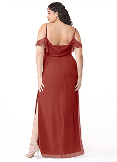 Azazie Emeralda Bridesmaid Dresses Terracotta Sheath Off the Shoulder Chiffon Dress image8