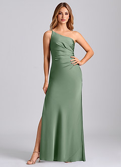 Azazie Marseli Bridesmaid Dresses Matcha Mermaid One Shoulder Stretch Satin Dress image3
