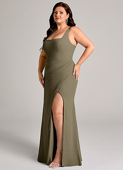 Azazie Mero Robes de demoiselle d'honneur Robe Fourreau en Mousseline de soie Plissée Vert Saule image12