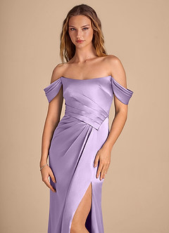 Azazie Shea Vestidos de damas de honor Vestido de Lila de Satén Metálico de Corte Sirena Convertible con Vestidos sin tirantes image6
