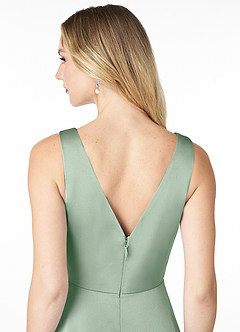 Azazie Nelly Brudtärnklänningar Klänning av A-Line i Stretch Satin V-ringad veckad Agave image5