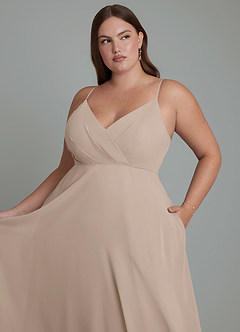 Azazie Amani Bridesmaid Dresses Taupe A-Line Pleated Chiffon Dress image12