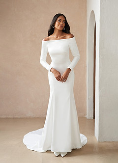 Azazie Marlin Wedding Dresses Diamond White Mermaid Off the Shoulder Satin Dress image4