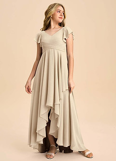 Azazie Caria Junior Champagne A-Line Pleated Chiffon Dress image3