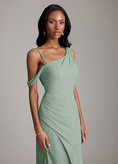 Azazie Madelyn Bridesmaid Dresses Silver Sage Mermaid One Shoulder Chiffon Convertible Dress image3