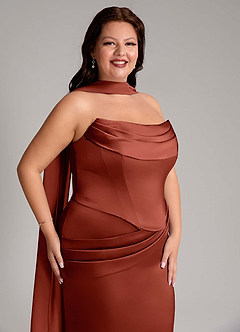Azazie Sorrel Bridesmaid Dresses Terracotta Mermaid Strapless Stretch Satin Convertible Dress image13