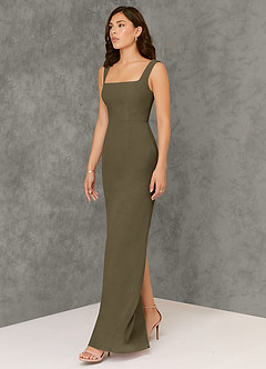 Azazie Flori Bridesmaid Dresses Willow Green Sheath Square Neckline Chiffon Dress image4