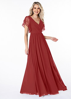 Azazie Zella Abiti da Damigella Abito A-Line in Chiffon Pizzo Ruggine image3