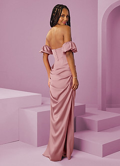 Barbie ♥ Azazie Bridesmaid Dresses Dusty Rose Sheath Off the Shoulder Stretch Satin Convertible Dress image2