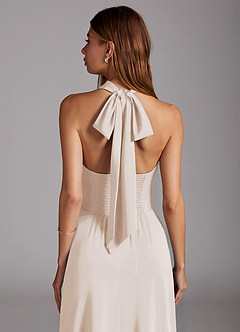 Azazie Myra Bridesmaid Dresses White Alabaster A-Line Side Slit Stretch Satin Dress image2