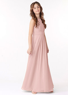 Azazie Bonnie Junior Powder Pink A-Line Pleated Chiffon Dress image2