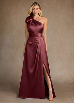Azazie Easton Mère de la mariée Robes Robe Trapèze en Satin extensible Une épaule Merlot image1
