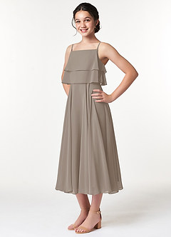 Azazie Ensley Junior Abito A-Line in Chiffon Plissettato Taupe image4