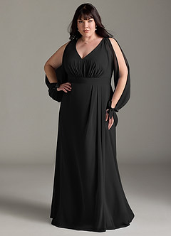 Azazie Matilda Bridesmaid Dresses Black A-Line Long Sleeve Chiffon Dress image9