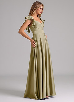 Azazie Leilani Bridesmaid Dresses Moss Green A-Line Ruched Stretch Satin Dress image6