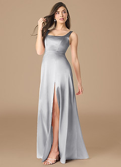 Azazie Joyce Bridesmaid Dresses Silver A-Line Side Slit Metallic Satin Dress image3