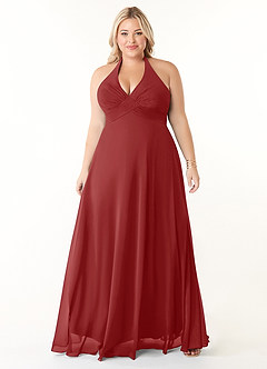 Azazie Tessie Bridesmaid Dresses Rust A-Line V-Neck Pleated Chiffon Dress image6