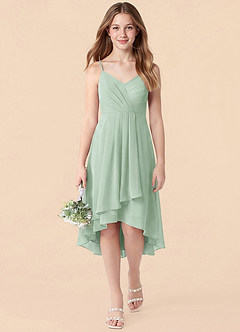 Azazie Mariam Junior A-Linie Plissee Chiffon Kleid Agave image1