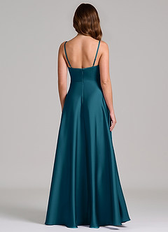 Azazie Amani Bridesmaid Dresses Ink Blue A-Line Pleated Stretch Satin Dress image5
