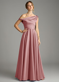 Azazie Xanthe Bridesmaid Dresses Dusty Rose A-Line Off the Shoulder Stretch Satin Dress image1
