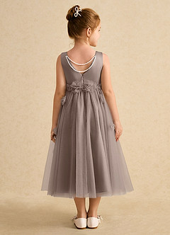 Azazie Lux Flower Girl Dresses Taupe A-Line Beaded Tulle Dress image2