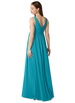 Azazie Yetta Maternity Bridesmaid Dresses A-Line V-Neck Gathered Chiffon Floor-Length Dress image5