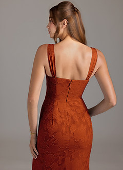 Azazie Denice Bridesmaid Dresses Paprika A-Line Pleated Floral Burnout Dress image2