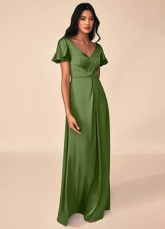 Azazie Soren Bridesmaid Dresses Juniper A-Line Pleated Stretch Satin Dress image4