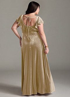 Azazie Bondi Brautjungfernkleider A-Linie Seitliche Cut-Outs Samt Kleid Goldene Bräune image8