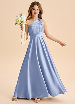 Azazie Charlize Junior Ice A-Line Pleated Stretch Satin Dress image1