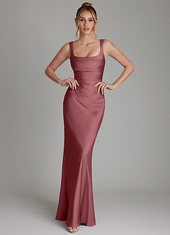 Azazie Agustina Brautjungfernkleider Meerjungfrau-Linie Korsett Stretch-Satin Kleid Wüstenrose image1