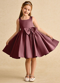 Azazie Jessie Flower Girl Dresses Desert Rose A-Line Bow Matte Satin Dress image2