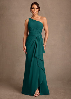 Azazie Floy Mother of the Bride Dresses Peacock Sheath One Shoulder Chiffon Dress image1