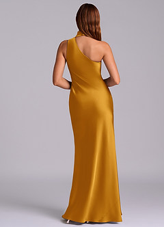 Azazie Seona Robes de demoiselle d'honneur Robe Sirène en Satin extensible Une épaule Caramel écossais image4