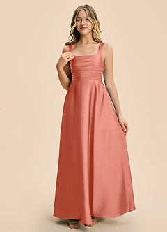 Azazie Azaria Junior A-Linie Plissee Stretch-Satin Kleid Lachsrosa image6