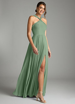 Azazie Afra Bridesmaid Dresses Matcha A-Line Pleated Chiffon Dress image3