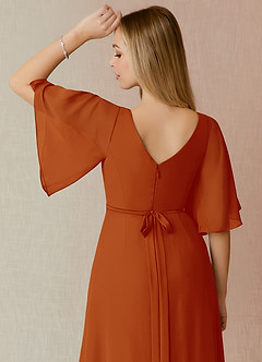 Azazie Cierra Bridesmaid Dresses Paprika A-Line V-Neck Chiffon Dress image8