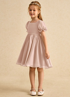 Azazie Jolie Flower Girl Dresses English Rose A-Line with Sleeves Chiffon Dress image5