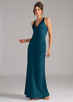 Azazie Tianna Bridesmaid Dresses Ink Blue A-Line Stretch Satin Dress image3