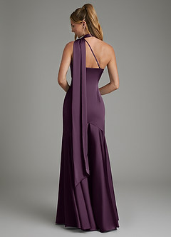 Azazie Amara Robes de demoiselle d'honneur Robe Sirène en Satin extensible Asymétrique Prune image2