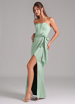 Azazie Jamie Kleider zum Anprobieren zu Hause Wandelbar A-Linie Schulterfrei Stretch-Satin Kleid Agave image4