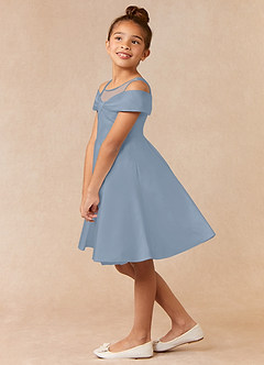 Azazie Shirin Flower Girl Dresses Dusty Blue A-Line Off the Shoulder Matte Satin Dress image2