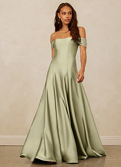 Christian Siriano Bridal for Azazie 1002 Bridesmaid Dresses Pistachio A-Line Off the Shoulder Stretch Satin Convertible Dress image1