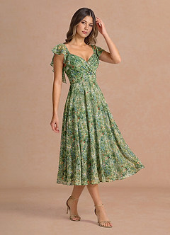 Saskia Midi Klänning Grön Blommig image4