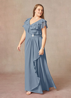 Azazie Snapdragon Mother of the Bride Dresses Twilight A-Line V-Neck Ruched Chiffon Dress image8