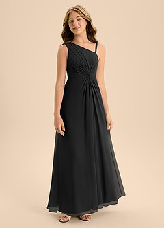 Azazie Brooke Junior Abito A-Line in Chiffon Spacco Laterale Nero image5