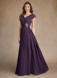 Azazie Bronson Mother of the Bride Dresses Plum A-Line Pleated Chiffon Dress image2