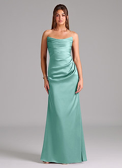 Azazie Lucille Vestidos de damas de honor Vestido de Aqua de Satén Elástico de Corte Sirena Convertible con Sin tirantes image1